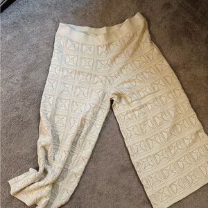 Cream Textured Knit Pants